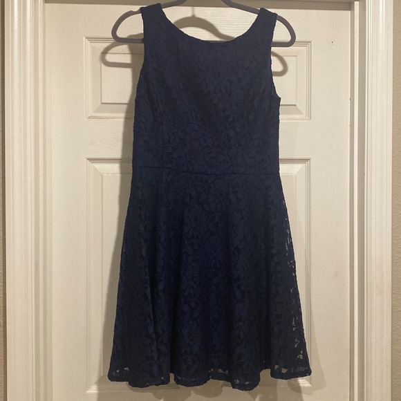 Navy blue lace zip up dress, lightly worn, good condition - Picture 1 of 2